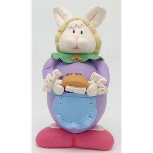Bunny Rabbit Figurine Resin Easter Decoration Girl Holding Baked Good With Apron